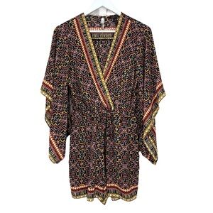 BCBGMaxAzria Flowy Black Tribal Print Colorful Boho Romper Womens Size XS